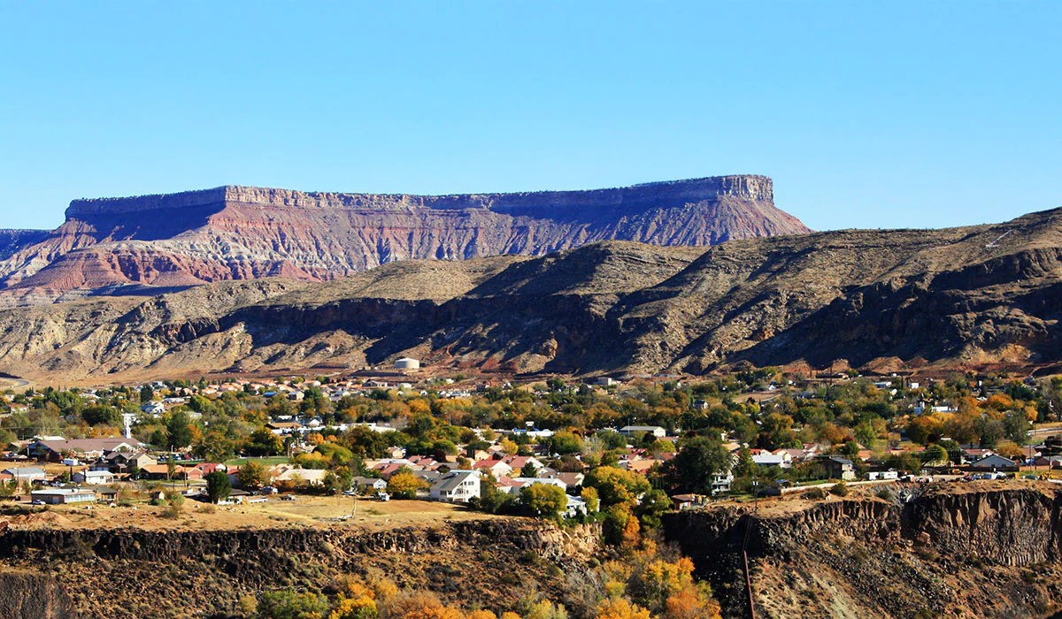La Verkin, Utah a small town with flat mesas behind
