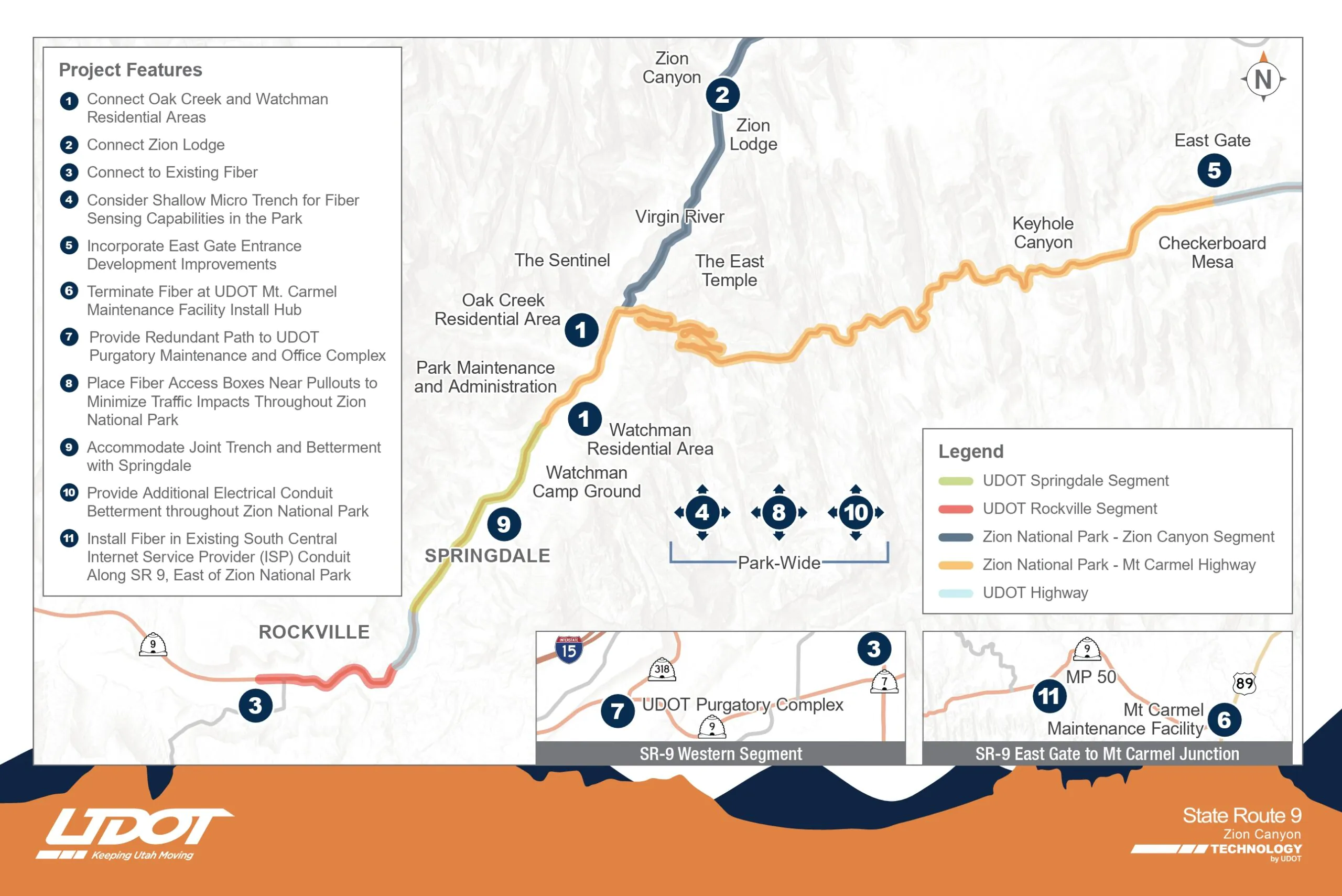 State Route 9 project map with features, locations, and segment legend