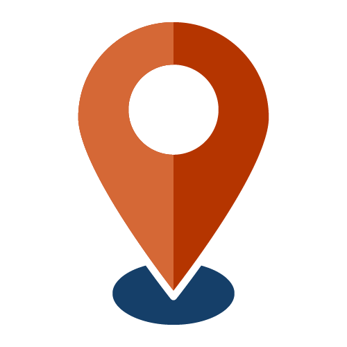 A red and blue location pin icon for navigation purposes
