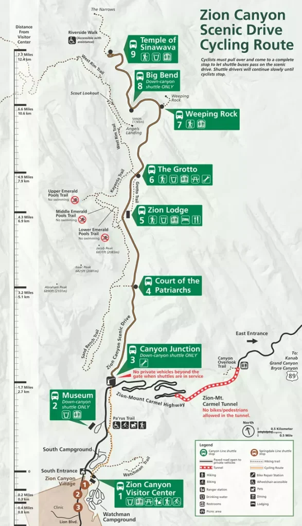 Zion Canyon Scenic Drive Cycling Route